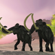 A rosy morning finds two Woolly Mammoths searching for better vegetation to eat.